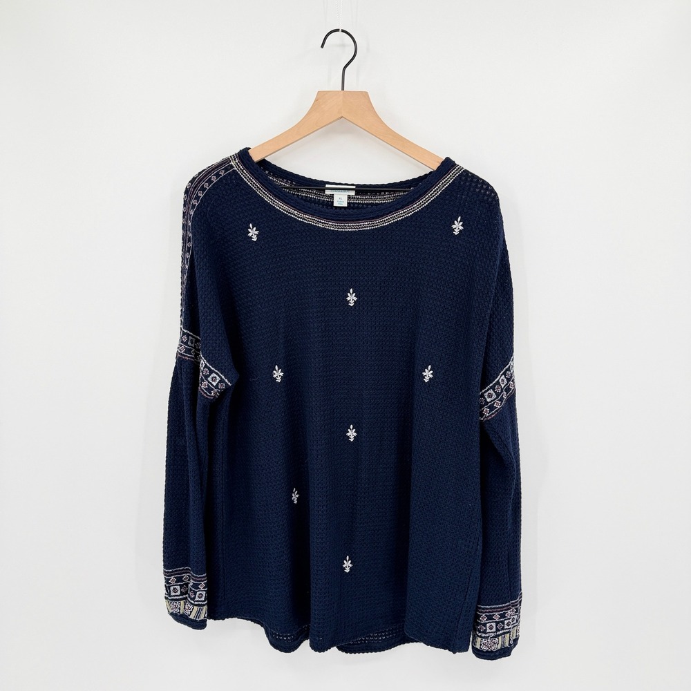 Sundance Waffle Knit Peasant Shirt Womens XL Embroidered Boho Cottagecore Artsy